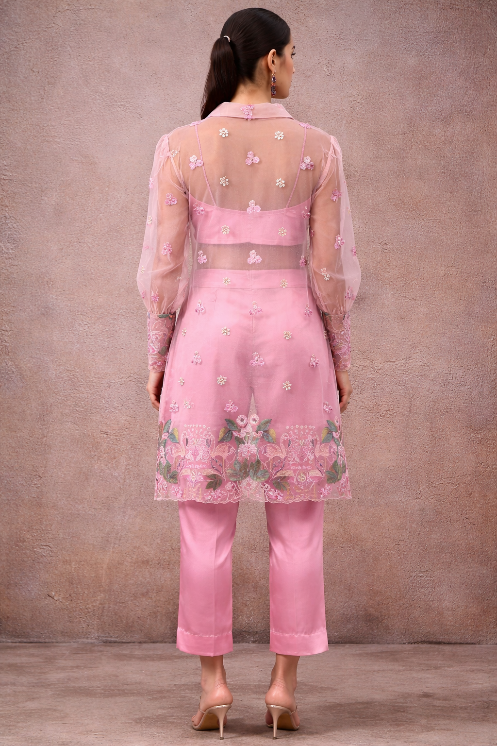 High Low Kurta with Bustier and Pants