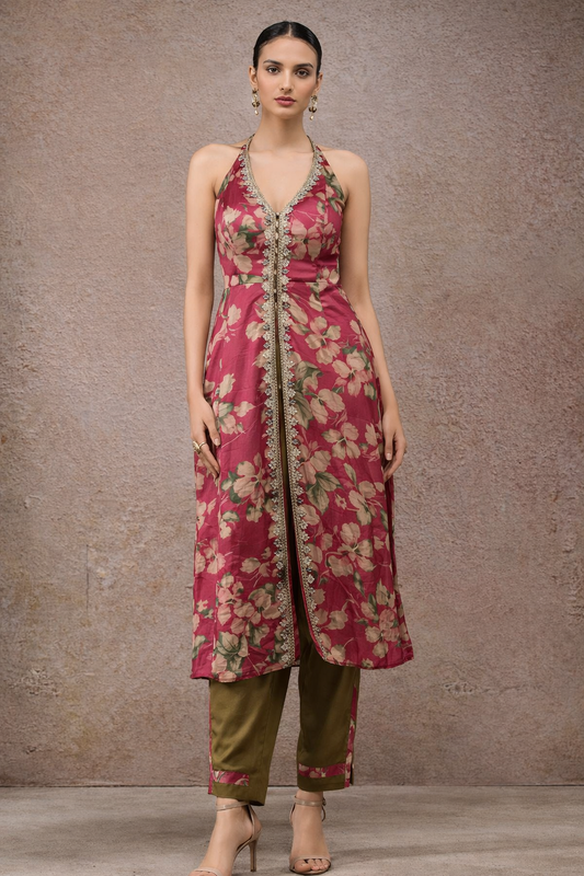 Elegant Kurta Set with Patchwork Detailx