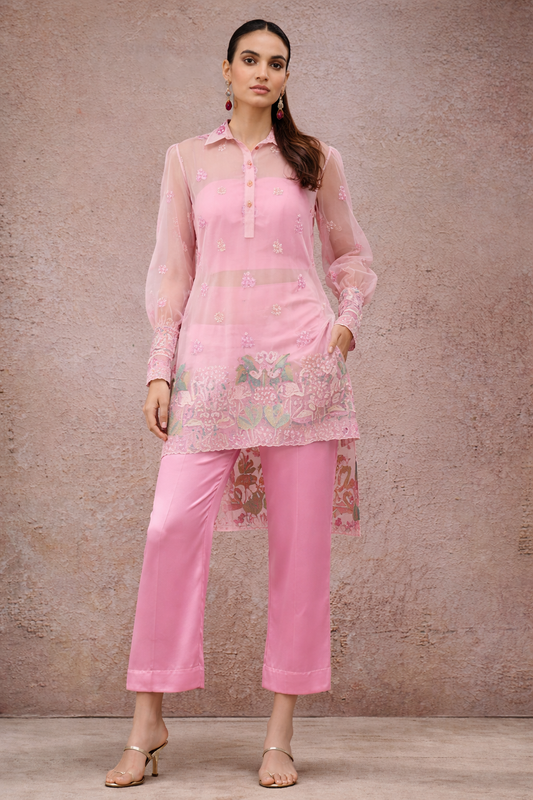 High Low Kurta with Bustier and Pants