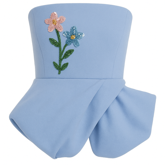 Powder Blue Bustier with Sequin Floral Embroidery