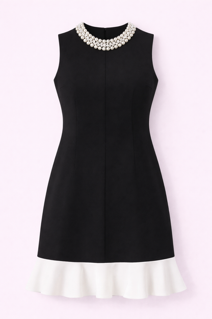 Pearl Trim Monochrome Mini Dress - NZD43
