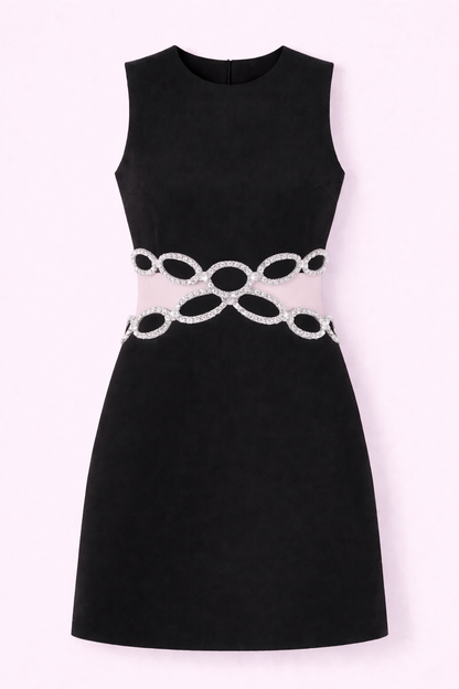 Black Cut-Out Sleeveless Dress with Stonework - NZD79