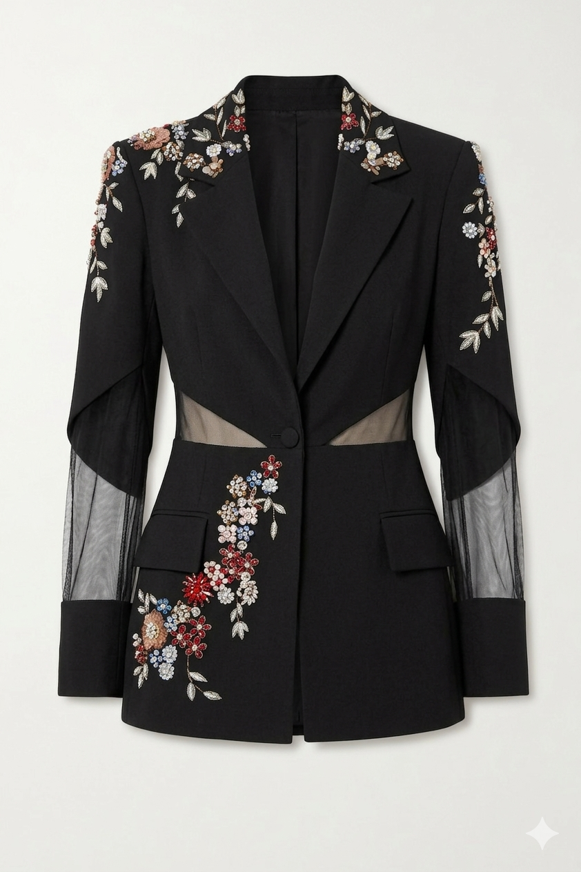 Black Cut-Out Blazer Co-Ord Set with Straight Pants - NZB16