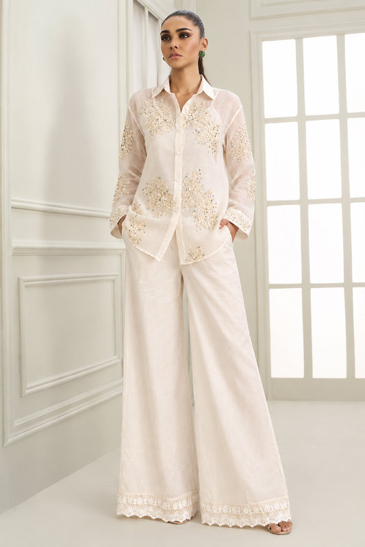Ivory Sequin Lace Co-ord Set- NZCC71