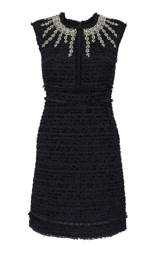 Black Dress with Stone-Embellished Neckline