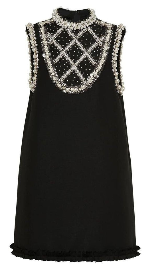 Black Sleeveless Dress with Stonework Detailing