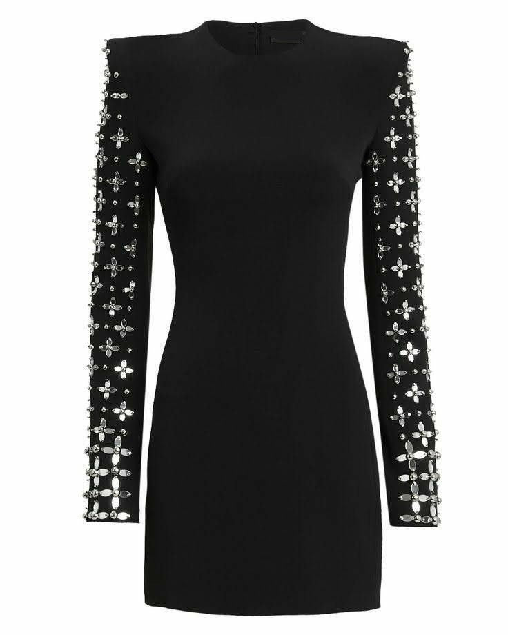 Black Full-Sleeve Dress with Detailed Stonework