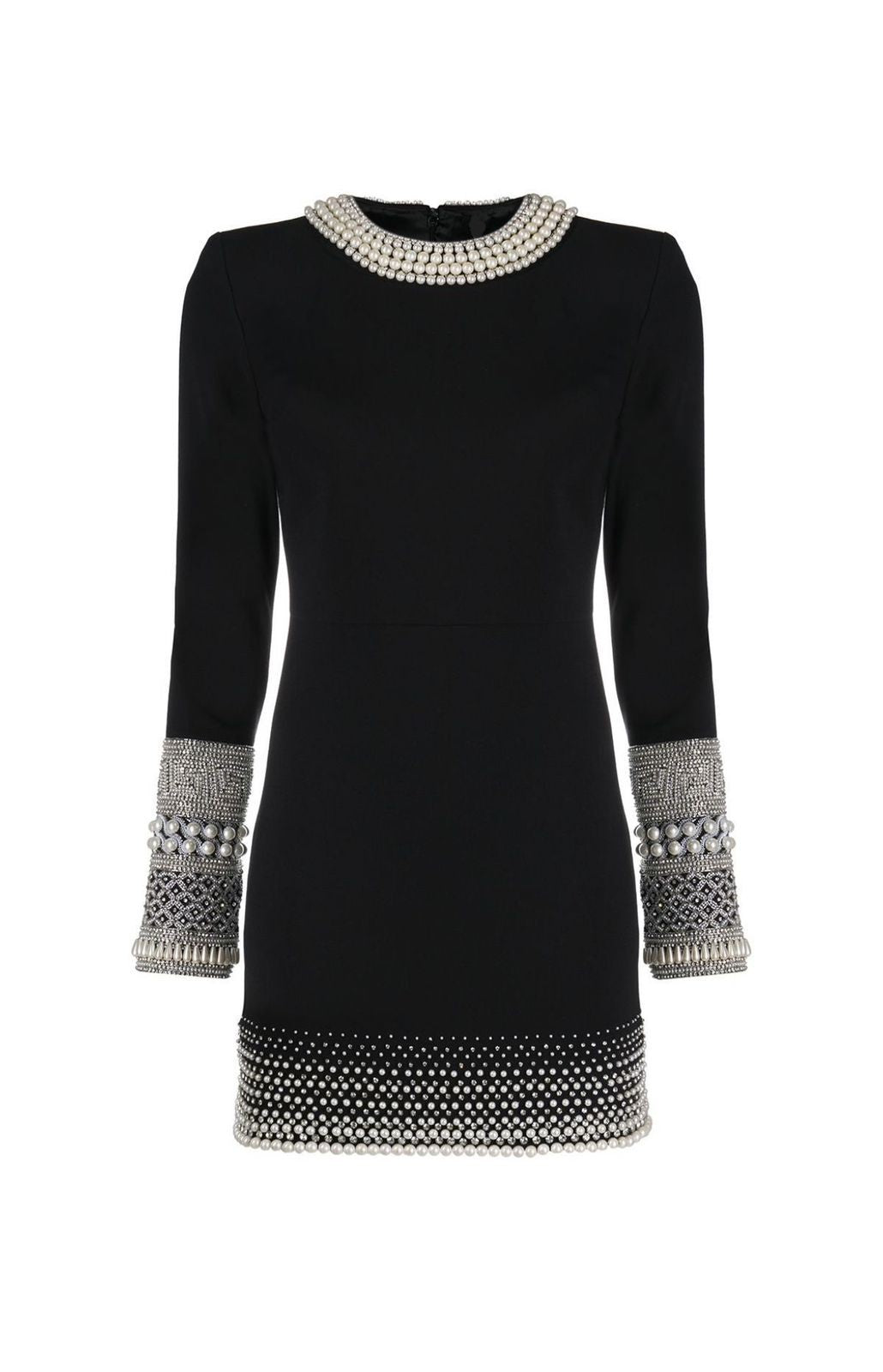 Black Full-Sleeve Dress with Stonework Detailing