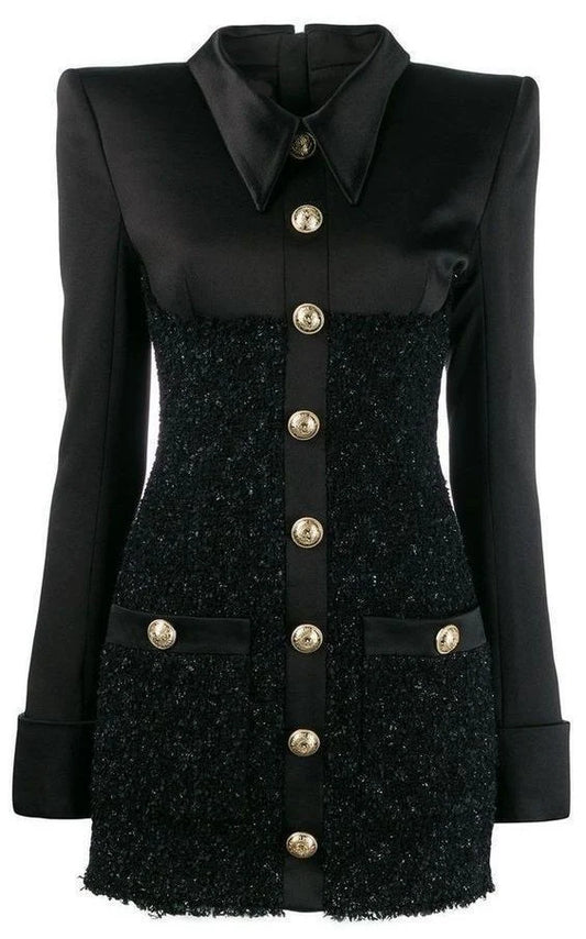 Noir Luxe Contrast Shirt Dress