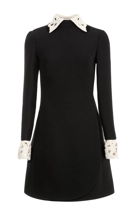 Black Dress with White Collar and Lace-Trimmed Wrists