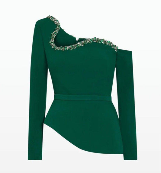 Green Top with Stonework on the Neckline