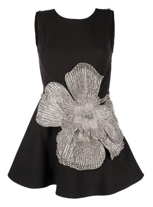 Black Dress with Stonework of a Big Flower