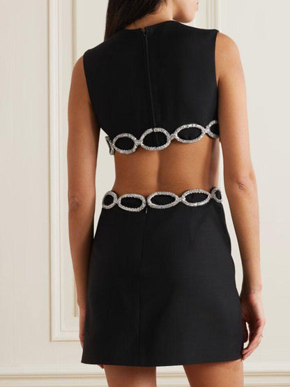 Black Cut-Out Sleeveless Dress with Stonework