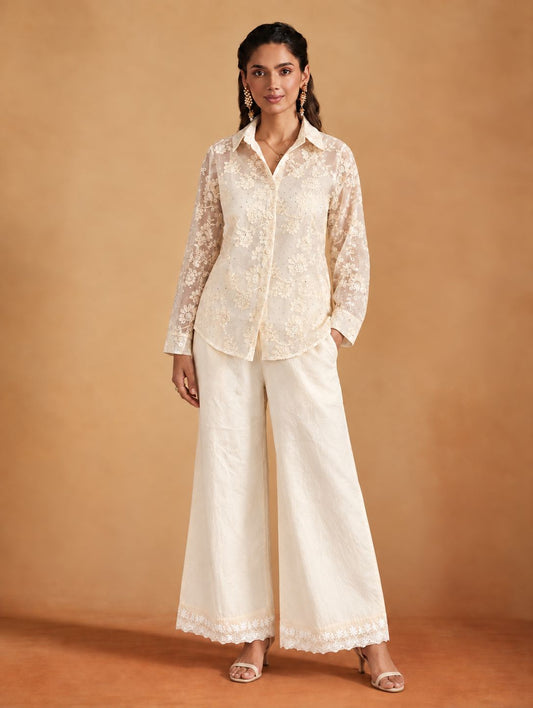 Ivory Floral Sequin Co-Ord Set - NZCC72