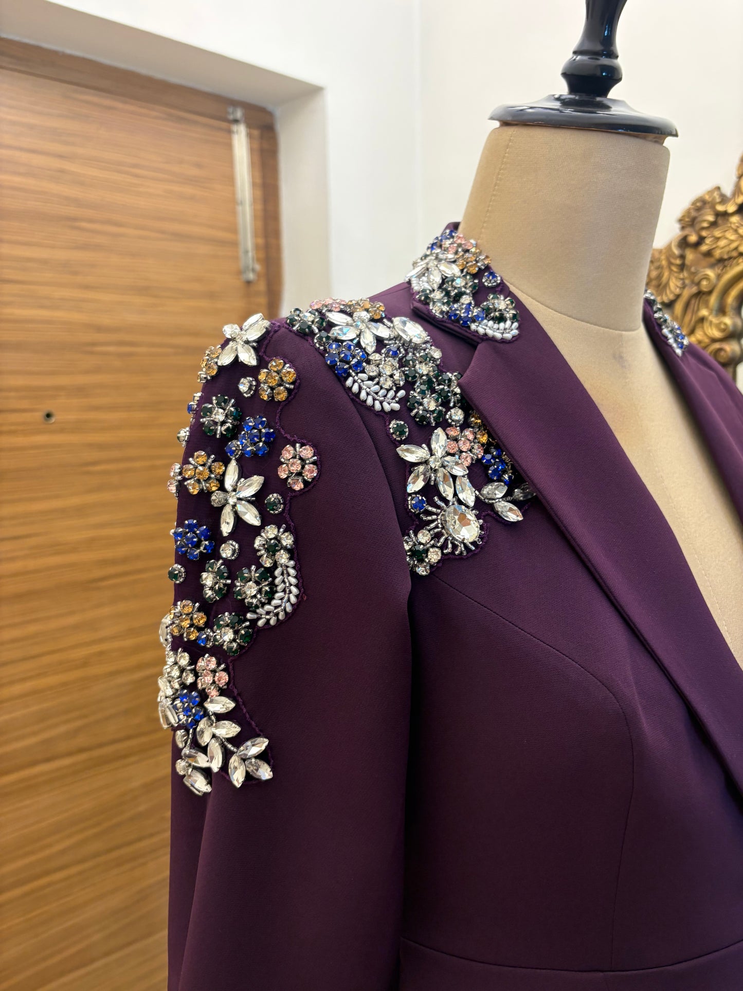 Royal Plum Embellished Luxe Blazer