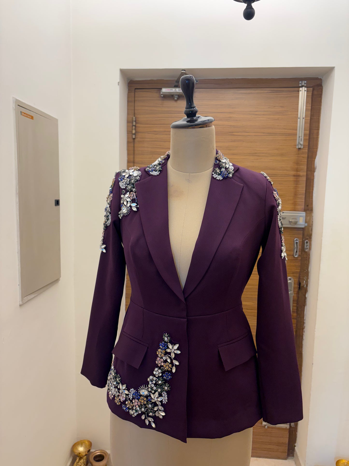 Royal Plum Embellished Luxe Blazer