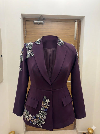 Royal Plum Embellished Luxe Blazer