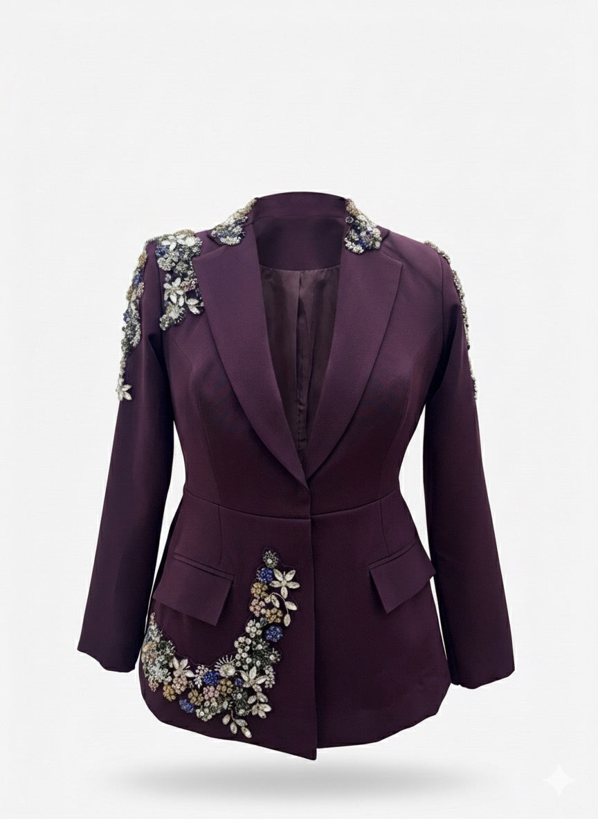 Royal Plum Embellished Luxe Blazer