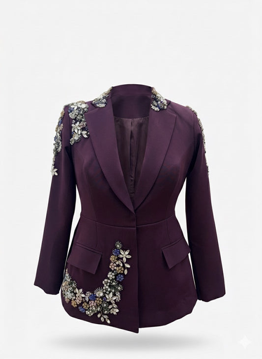 Royal Plum Embellished Luxe Blazer