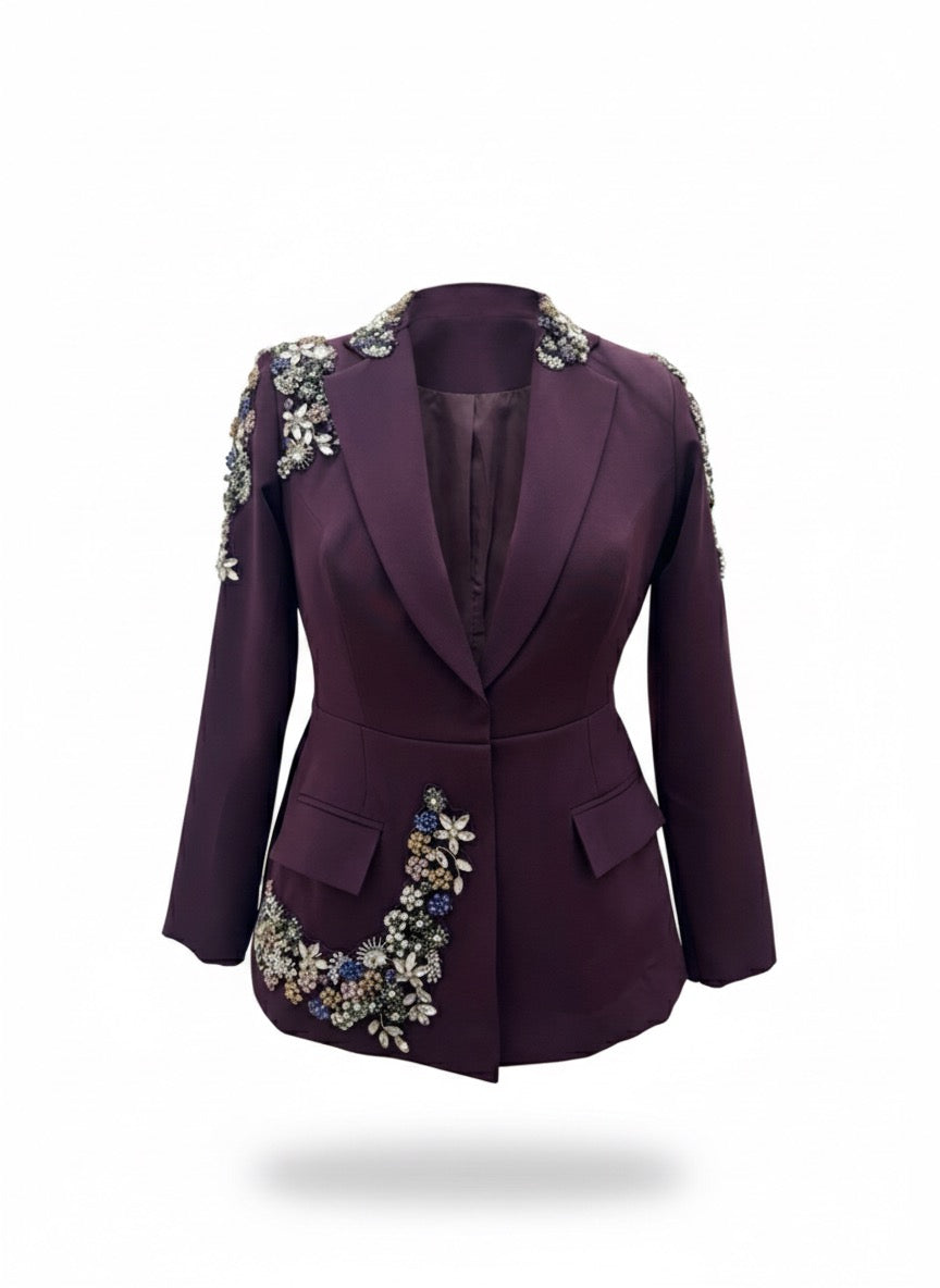 Royal Plum Embellished Luxe Blazer