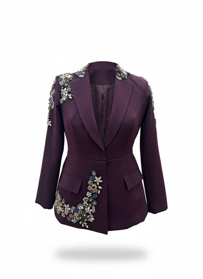 Royal Plum Embellished Luxe Blazer