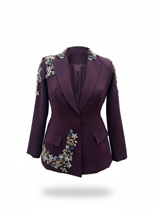 Royal Plum Embellished Luxe Blazer - NZCC42