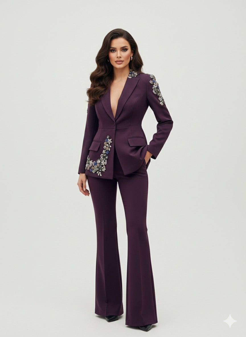 Royal Plum Embellished Luxe Blazer