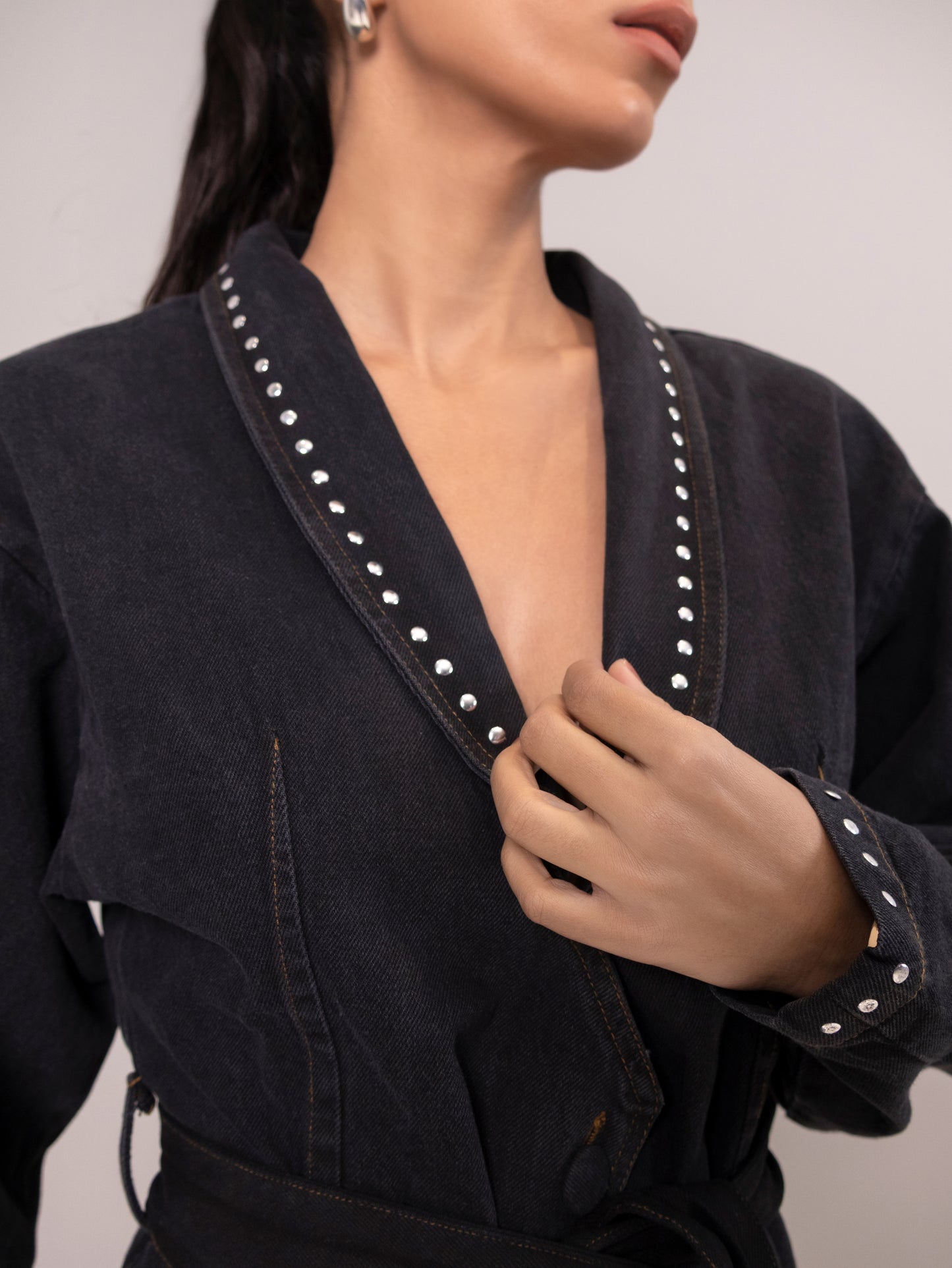 Obsidian Fur-Cuff Wrap Denim Co-Ord Set