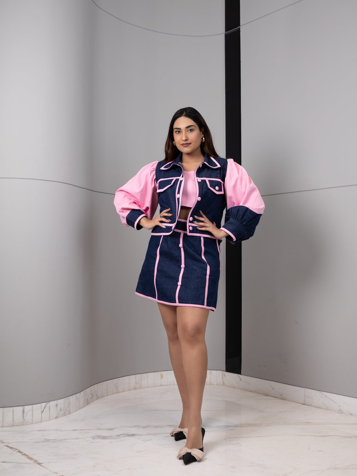 Bubblegum Noir Contrast Denim Co-Ord Set