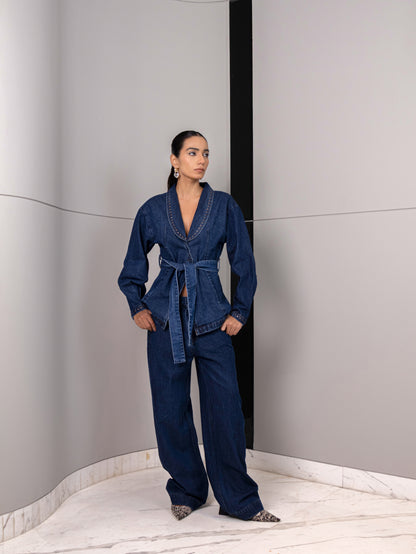 Indigo Studded Wrap Denim Co-Ord Set