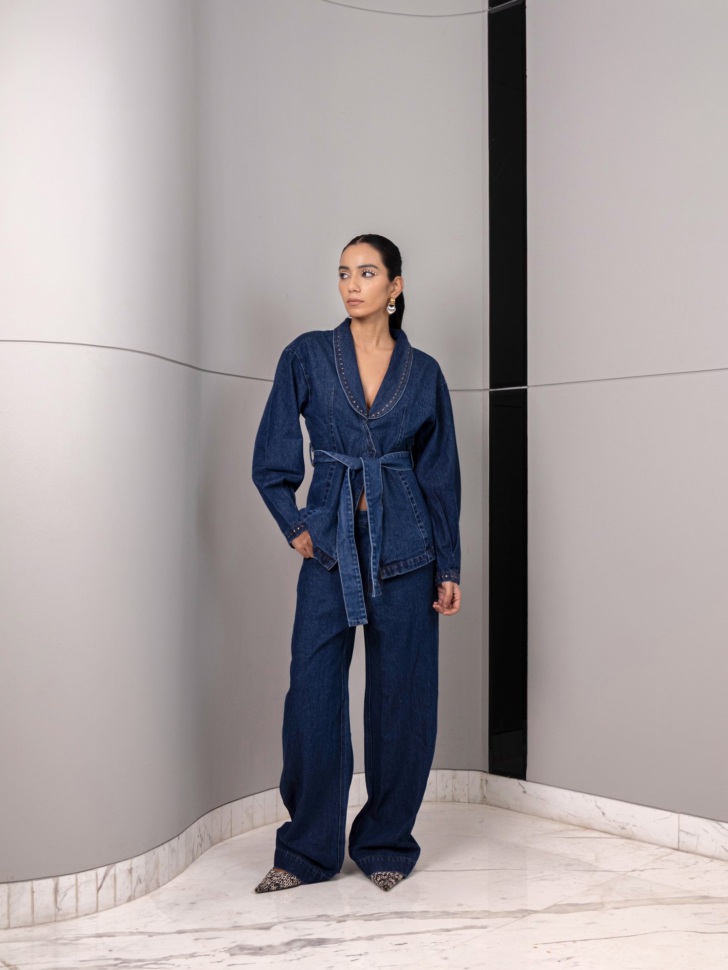 Indigo Studded Wrap Denim Co-Ord Set