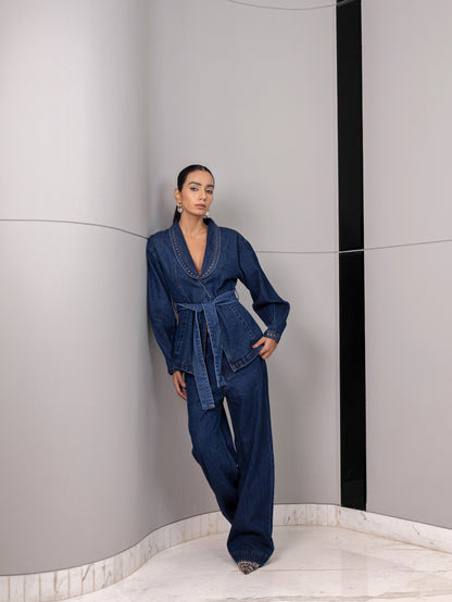 Indigo Studded Wrap Denim Co-Ord Set