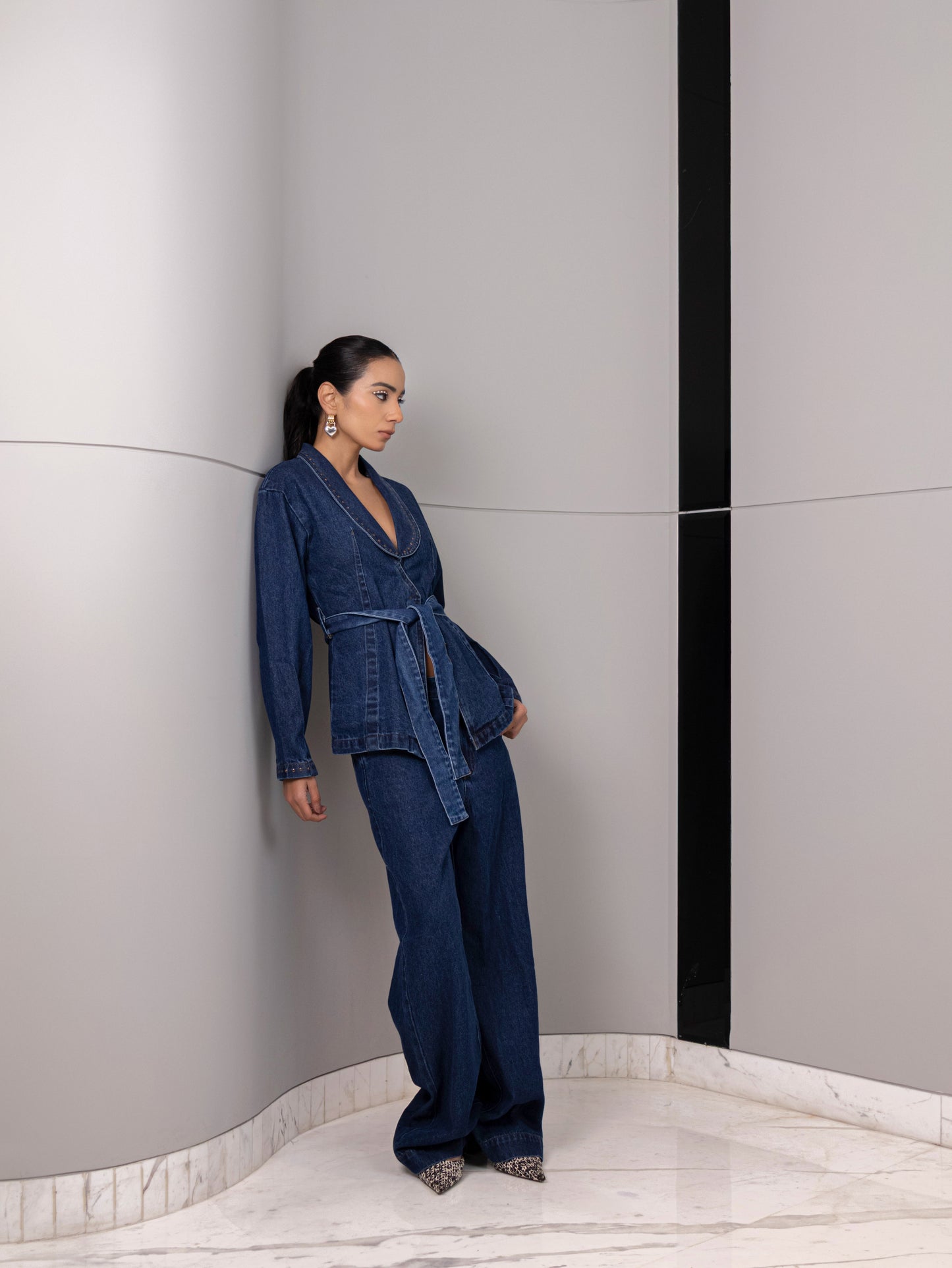 Indigo Studded Wrap Denim Co-Ord Set