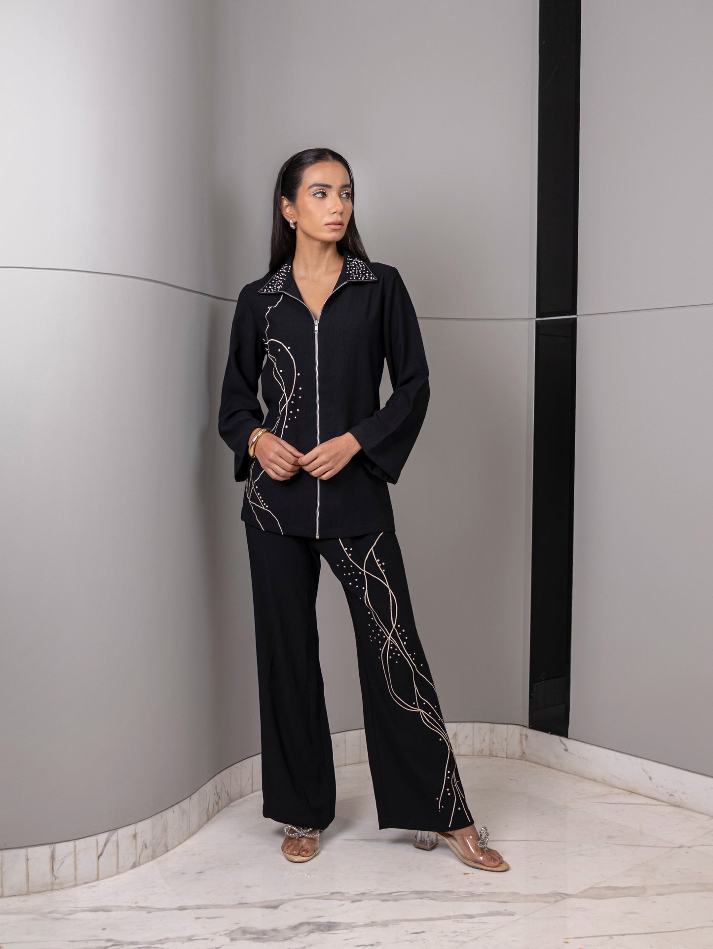 Noir Linework Embellished Co-Ord Set