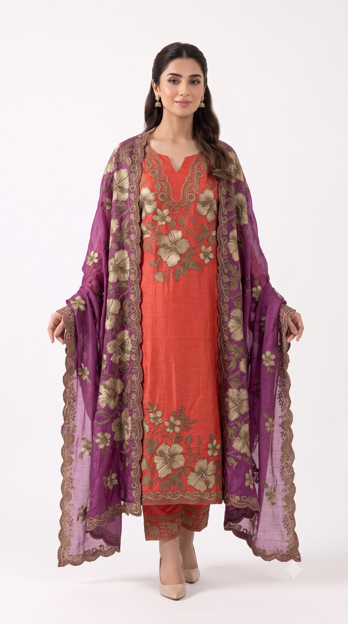 Rust & Purple Embroidered Suit Set