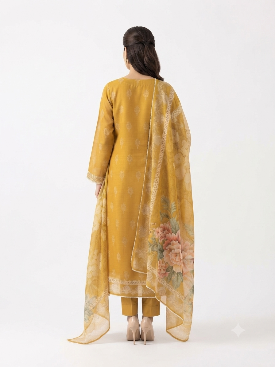 Mustard Yellow Embroidered Suit Set