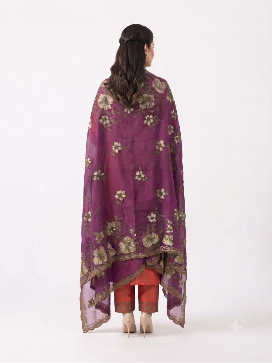 Rust & Purple Embroidered Suit Set