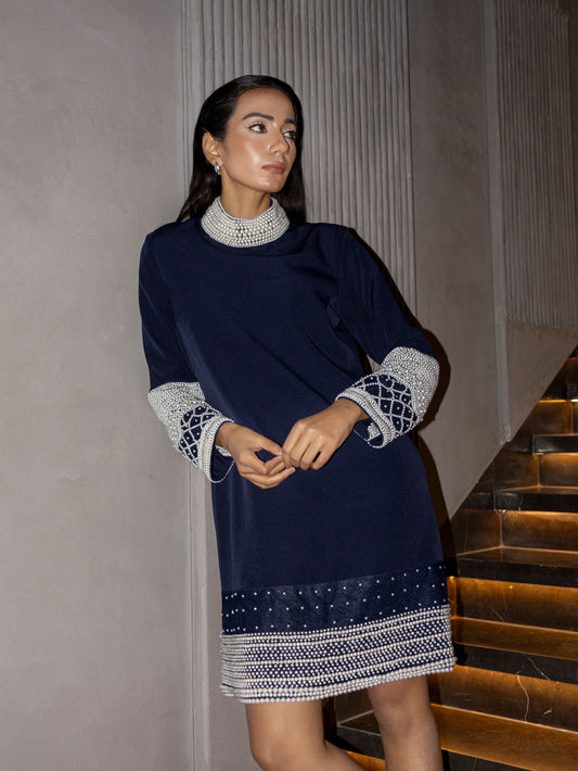 Midnight Pearl Embellished Shift Dress