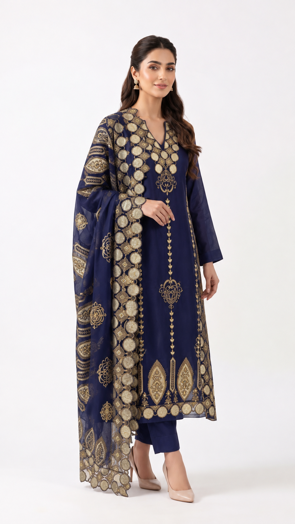 Midnight Blue Embroidered Silk Suit Set