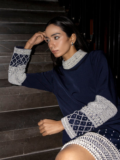 Midnight Pearl Embellished Shift Dress - NZD37