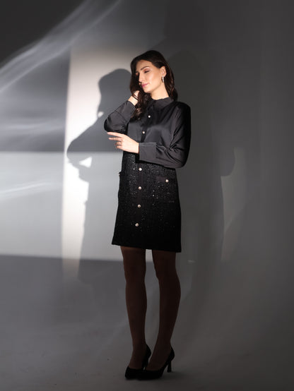 Noir Luxe Contrast Shirt Dress