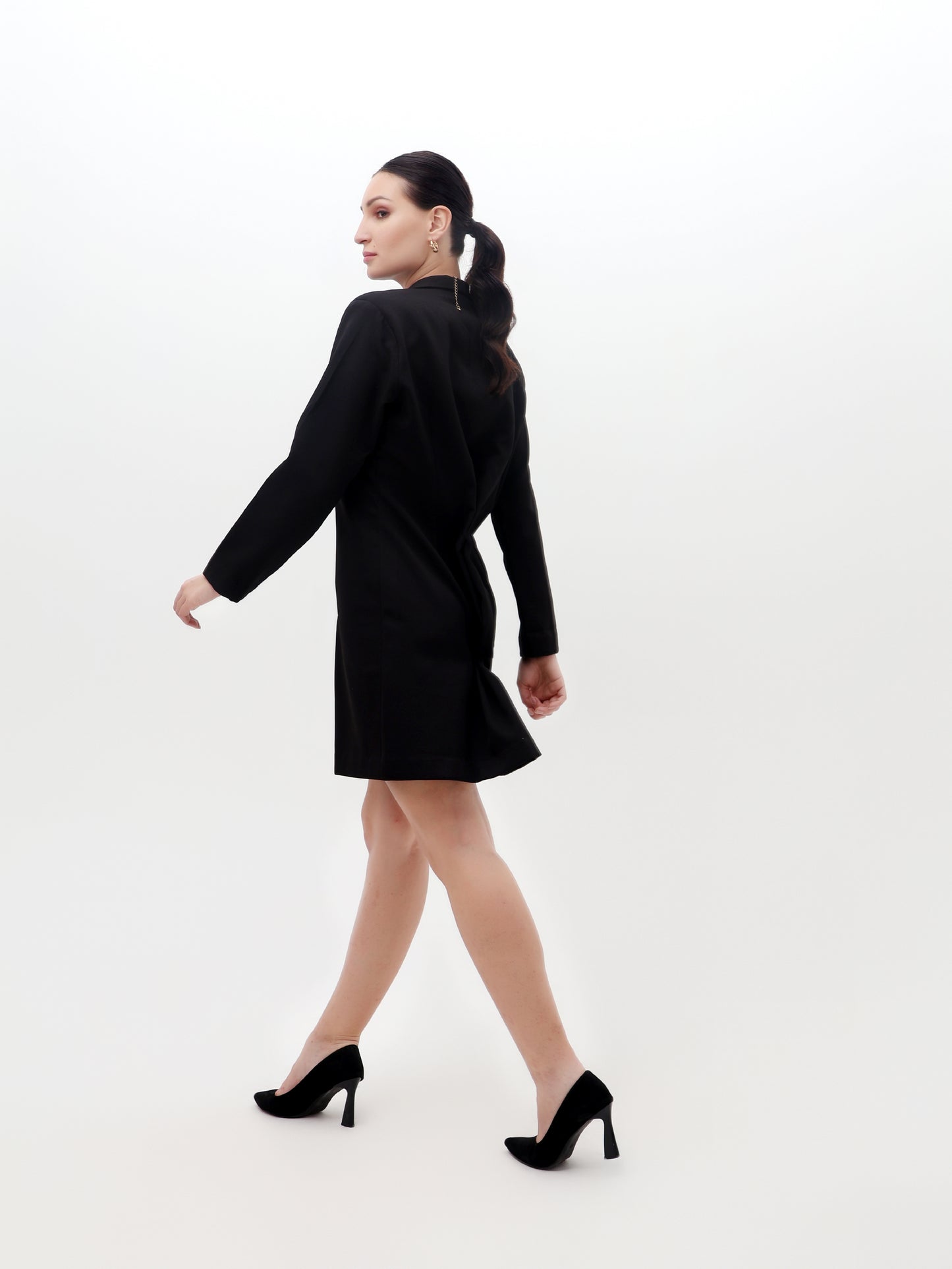 Black Coat Dress with Snake Stonework