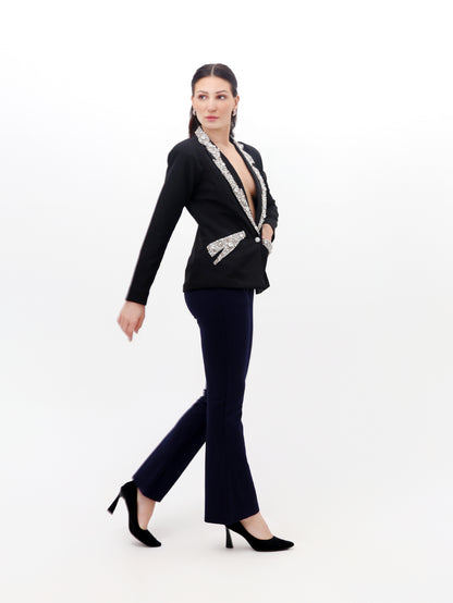 Black Deep Coat with Pearl Detailing