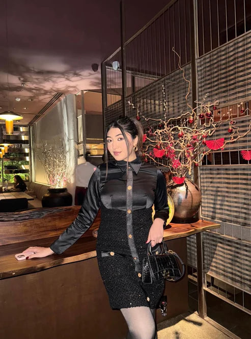 Noir Luxe Contrast Shirt Dress