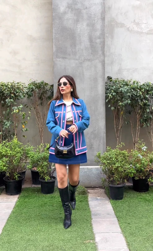 Candy Code Denim Jacket & Skirt Set