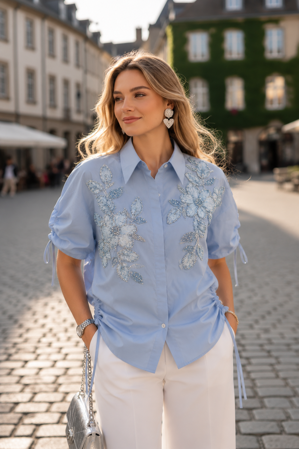 Blush Blue Tie-Up Shirt