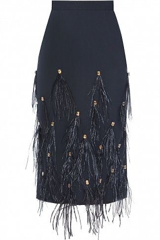 Navy Blue Short Skirt with Feather Detailing