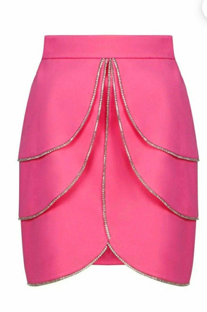 Pink Short Layered Skirt with Stonework