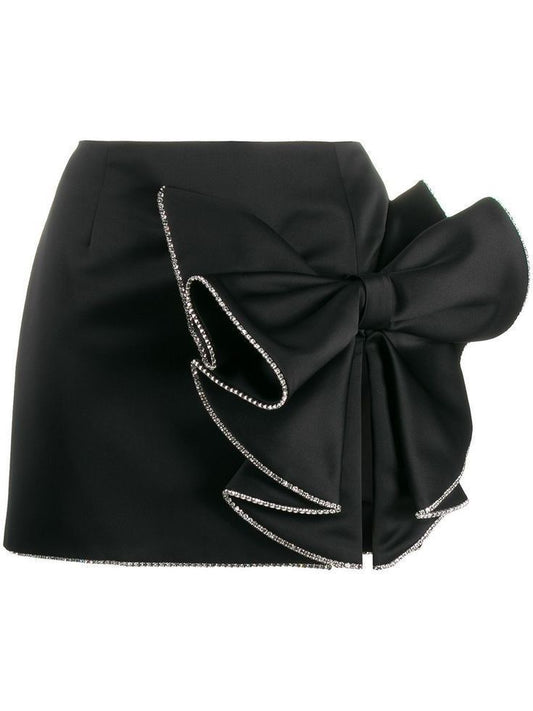 Short Black Skirt with Bow and Stone Detailing