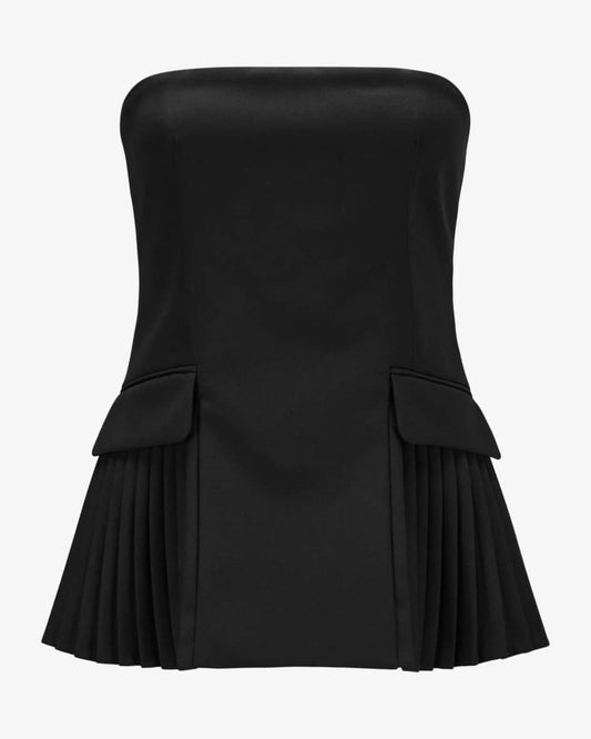 Plain Straight Black Top with Frill Pocket Detailing